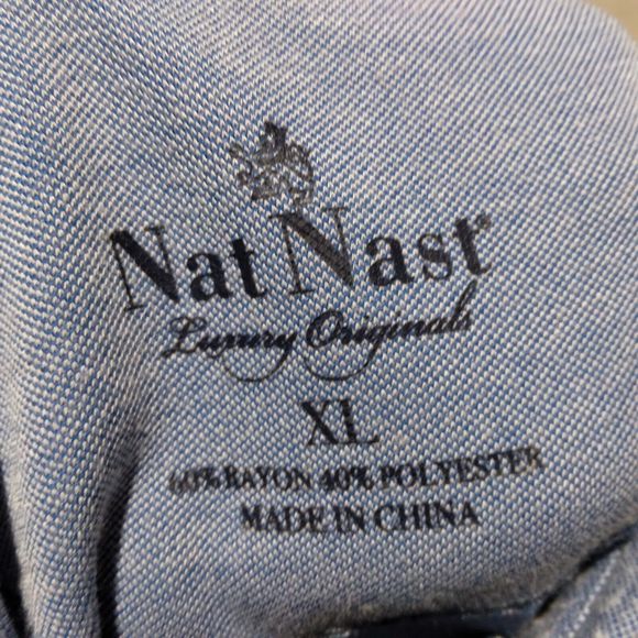 Nat Nast polo shirt mens XL Xlarge blue rayon blend short sleeve luxury button - Picture 4 of 7